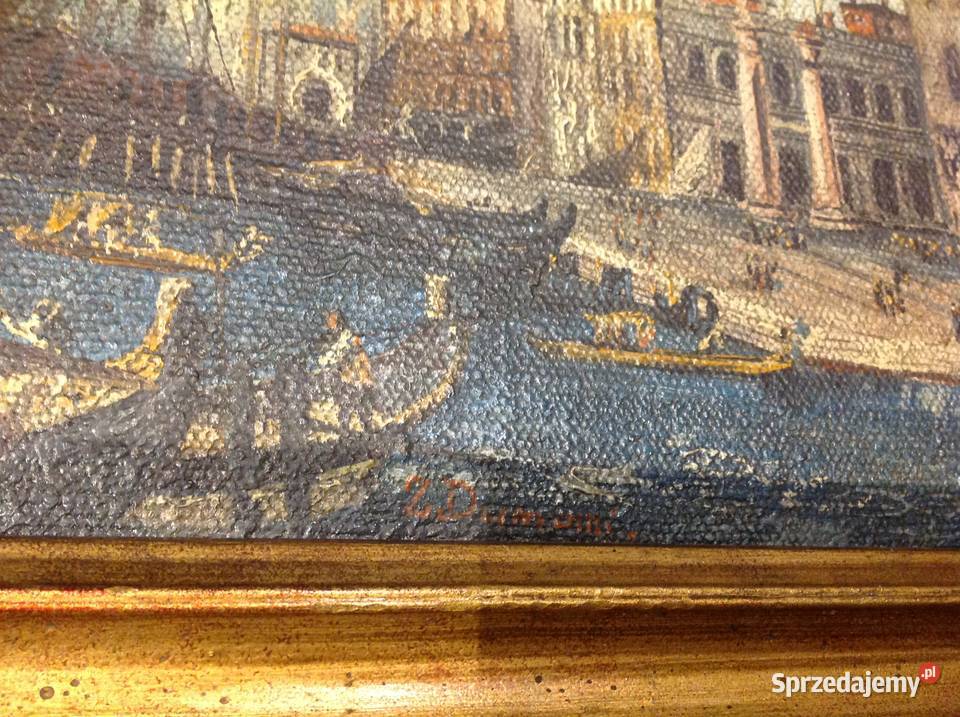 Stary Obraz Olejny w Złotej Drewniano Gipsowej