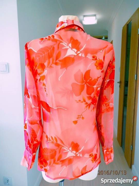 Koszula Bluzka w Różowe Kwiaty Zwiewna Szyfonowa Łomża
