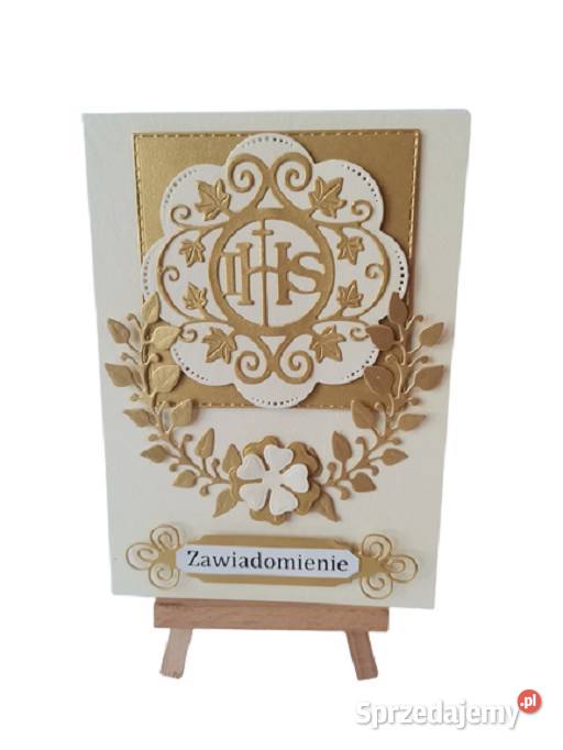 Zawiadomienia Komunia Ihs W Serwetce C6 Złoto wielkopolskie Poznań