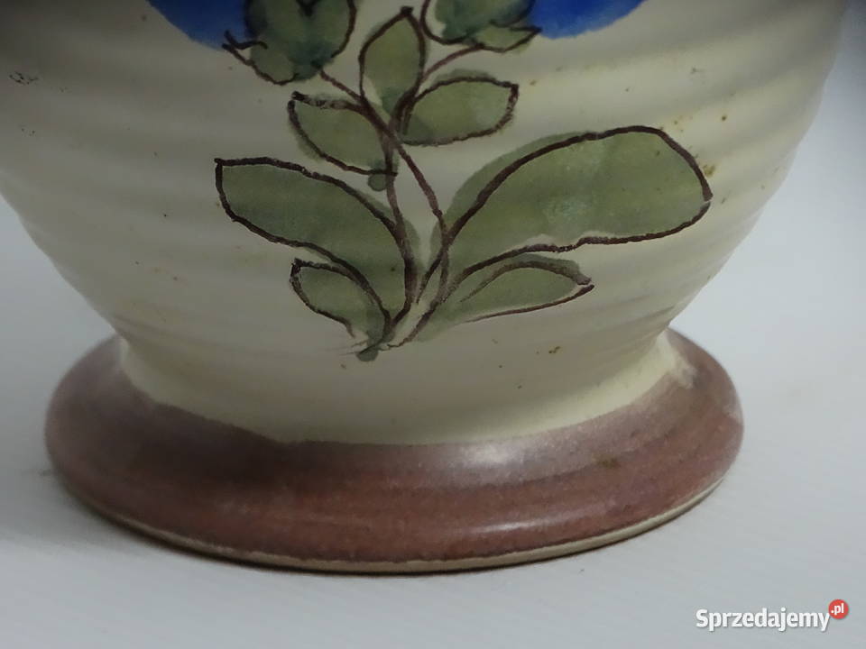 Stary ceramiczny wazon z uszami Ręcznie malowany Biłgoraj