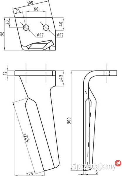 Ząb brony aktywnej prawy L300 mm pasujący do Kamionna