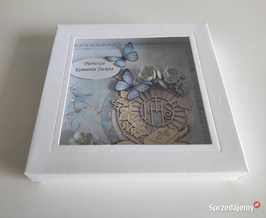 Kartka w pudełku ręcznie robiona na Pamiątkę Rękodzieło