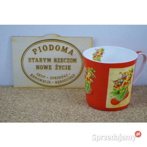Kubek świąteczny Kotek w skarpecie porcelana śląskie