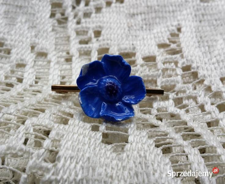 Stara angielska broszka niebieski kwiat Ochojno