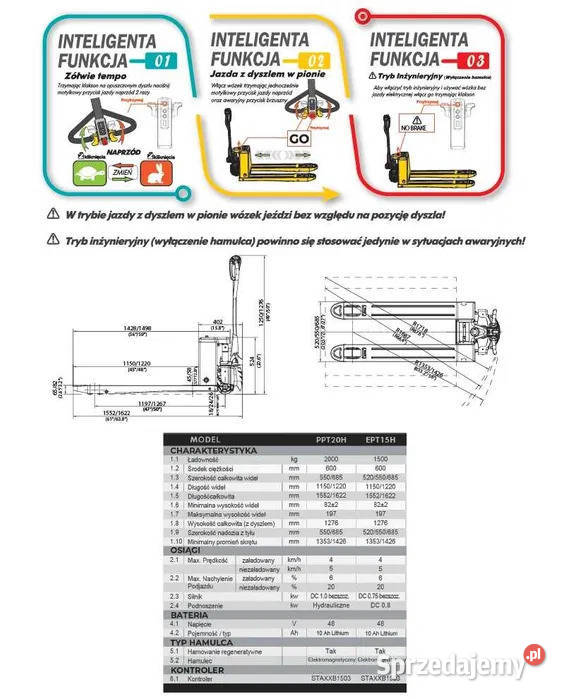 Wózek paletowy elektryczny paleciak PPT20H 2000 Katowice