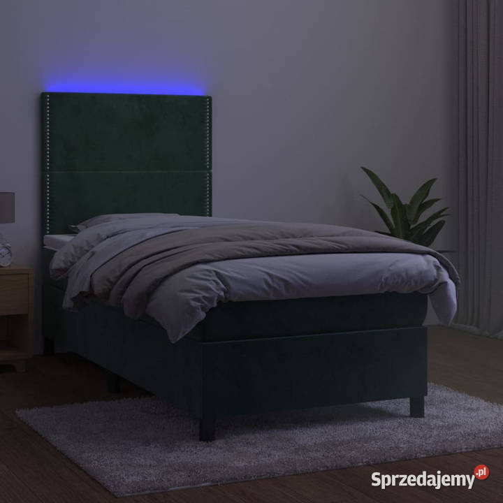 Łóżko kontynentalne z materacem i LED zielony 128cm Warszawa