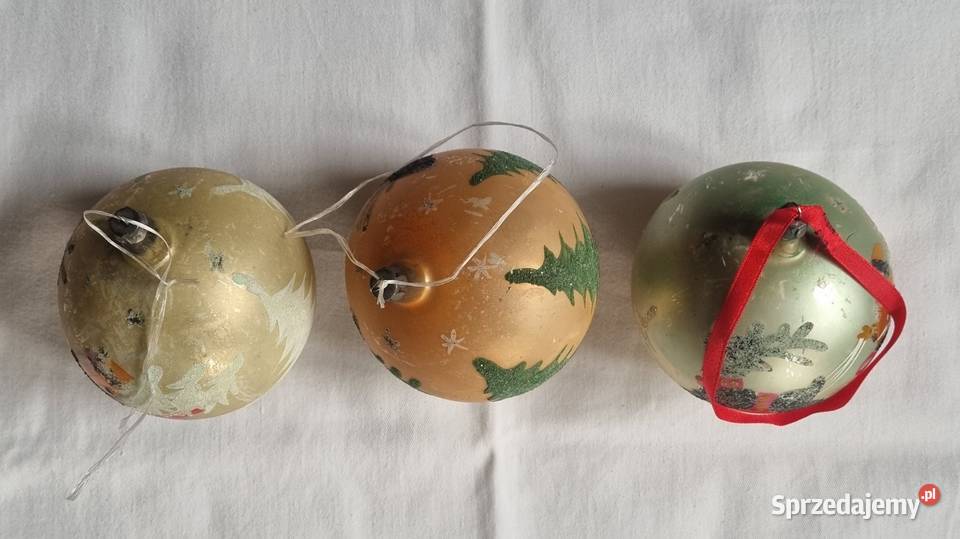 Piękne stare bombki szklane zdobione vintage PRL Warszawa