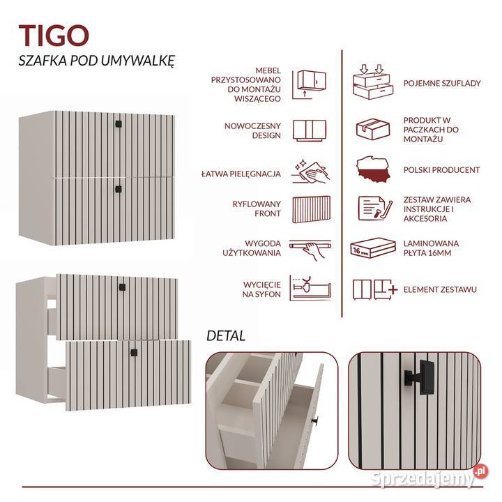 Szafka pod umywalkę TIGO 60 2S Kasztan