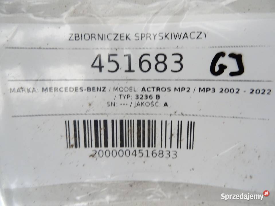 ZBIORNICZEK SPRYSKIWACZY MERCEDES ACTROS MP2 MP3 Zbiorniki płynu do spryskiwaczy