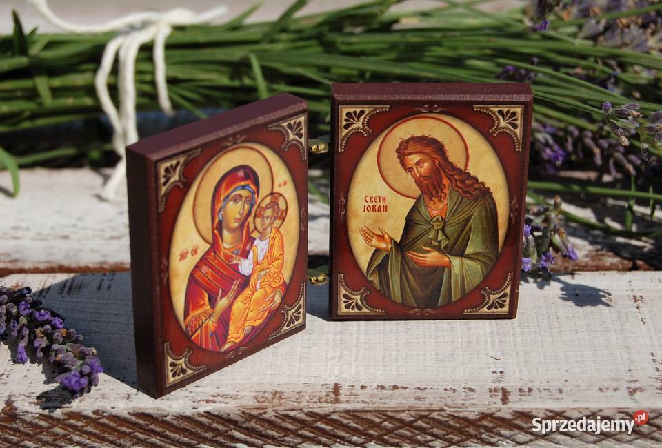 Ikona rozkładana rosyjska tryptyk Jezus Maryja Lublin