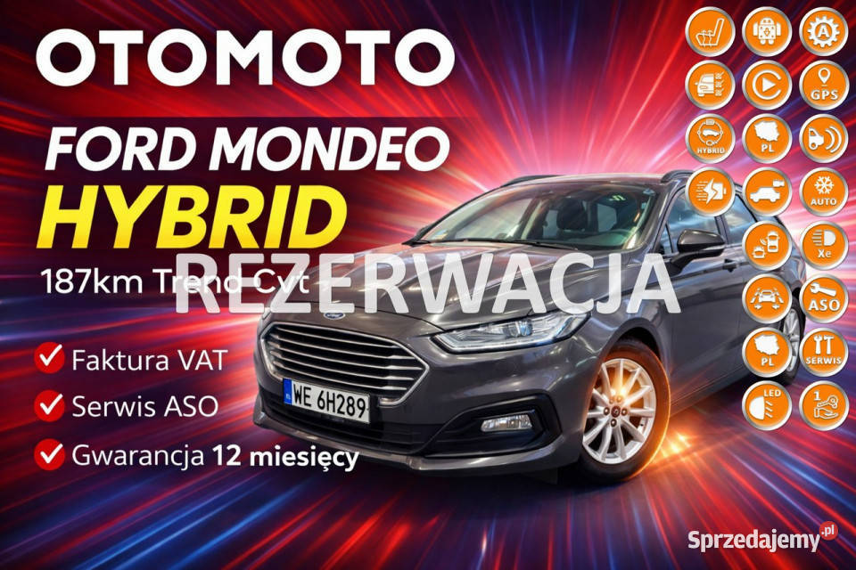 Ford Mondeo Hybrid 23r Salon Polska 1Wł 20 światła do jazdy dziennej Białystok