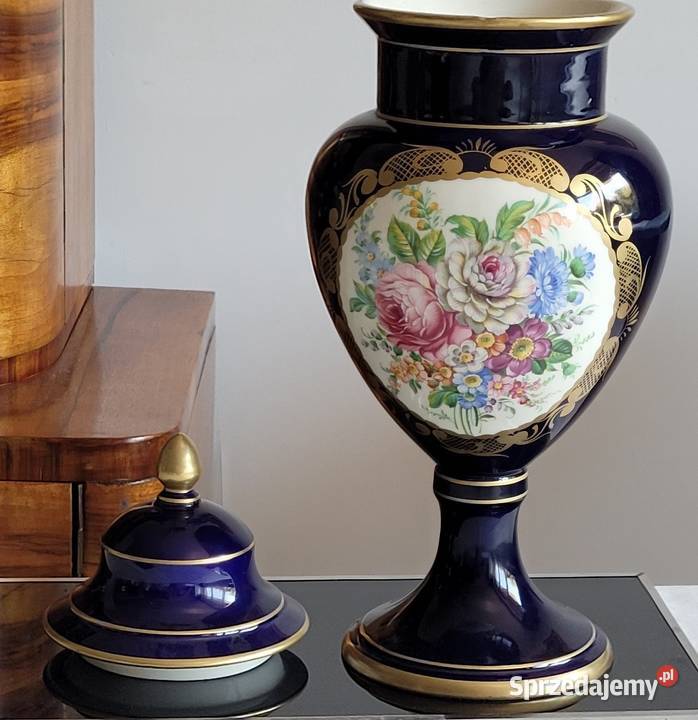 Wytworna ręcznie malowana kobaltowa duża amfora Kraków