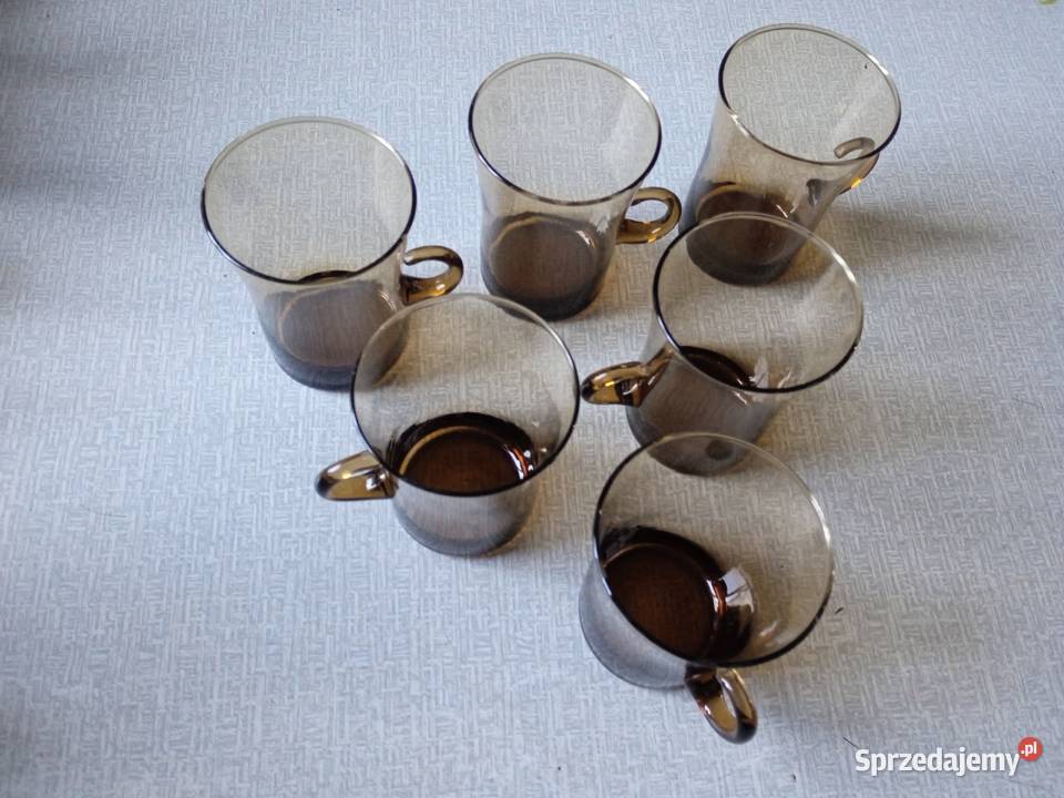 Komplet 6 szklanek grafitowych PRL Koźminek