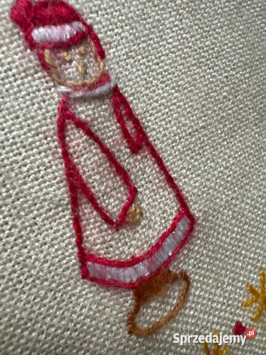 obrus ręcznie haftowany motywy Świąteczne beżowy Obrusy śląskie