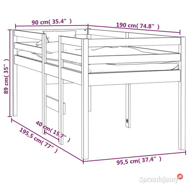 Wysokie łóżko lite drewno sosnowe 90x190 sprzedam