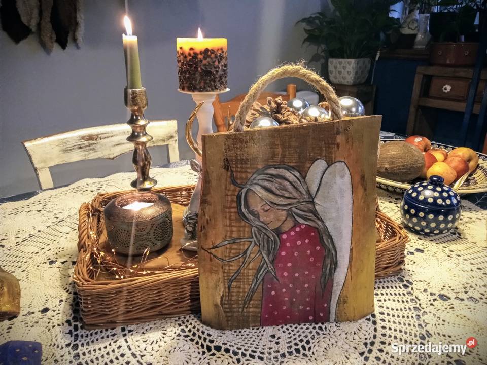 Anioły na szczęście obrazki na drewnie Plewiska