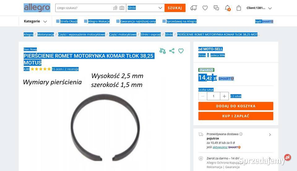 Do silnika Gnom tłok Warszawa