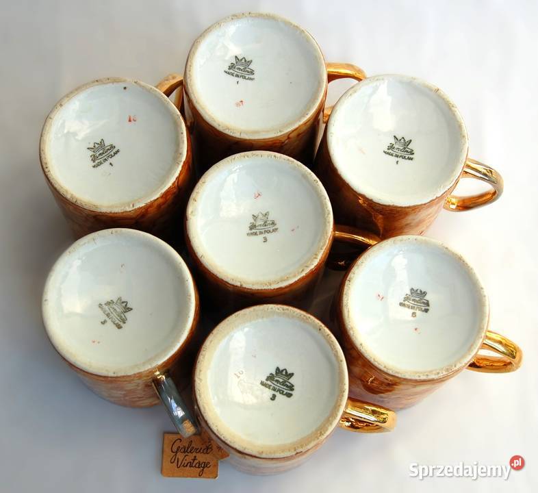 Porcelana Karolina kubki marmurkowe złocone pomarańczowy lubelskie Lublin