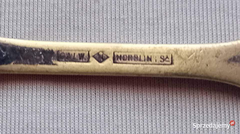 Pozłacana łyżeczka Norblin wzór Wiosło punca z Koźminek