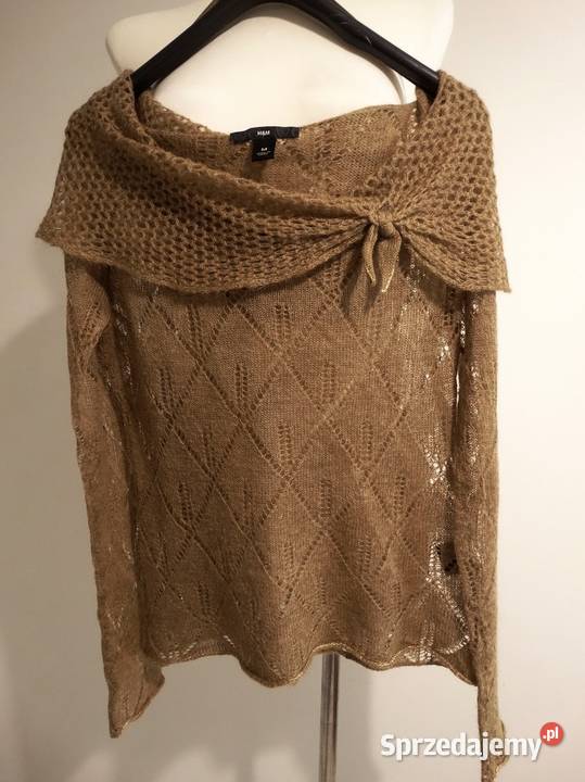 Sweter Moherowy Wełniany Ażurowy Camelowy Swetry i golfy Łomża