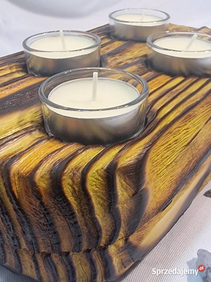 Świecznik świerkowy opalany Shou Sugi Ban warmińsko-mazurskie Sępopol