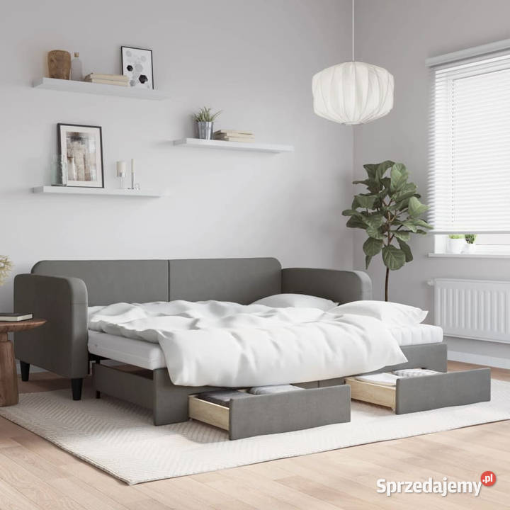 Sofa rozsuwana z szufladami ciemnoszara tkanina Warszawa