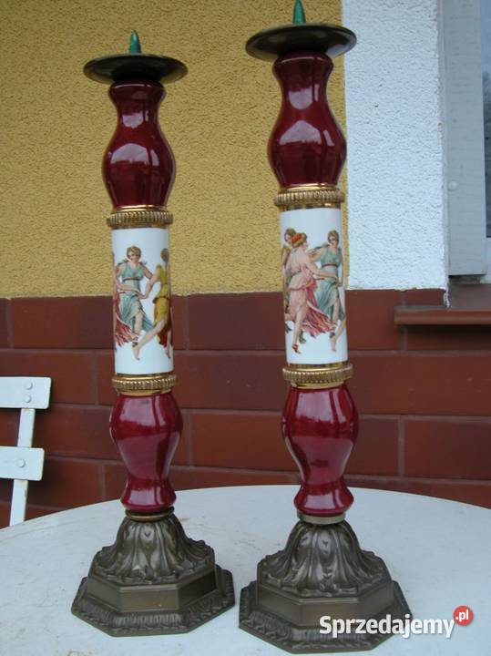 komplet starych świeczników mosiądz i porcelana Gorzów Wielkopolski