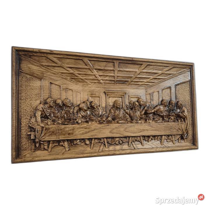 Płaskorzeźba w dębie Ostatnia Wieczerza Prezent Malechowo