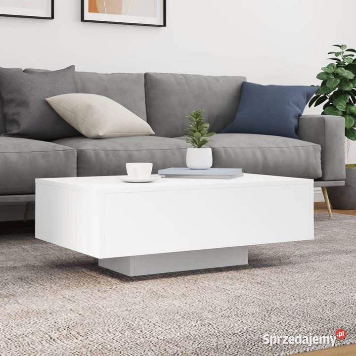Stolik kawowy z oświetleniem LED biały 85x55x31 Warszawa