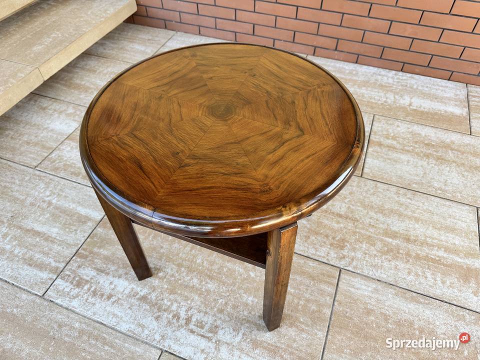 Stolik okrągły z półką stylowy art deco vintage