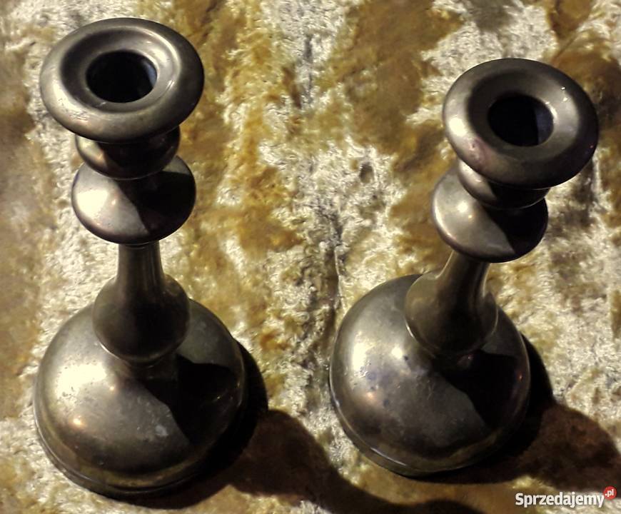 Mosiężne świeczniki przełom XIXXX w Antyki Tarnów