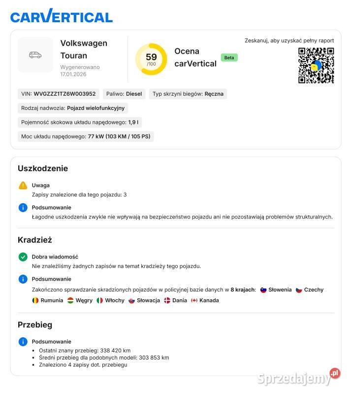 Volkswagen Touran 19 TDI nowe progi wlasciciel Głogoczów