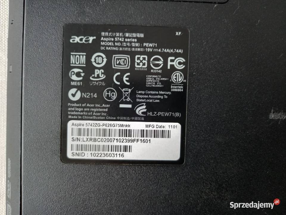 Laptop acer Aspire 5742 model PEW71 Acer Tomaszów Lubelski