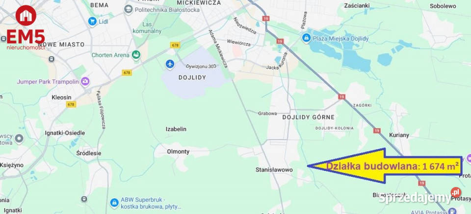 sprzedaży gruntu 1612m2 Kołaki Kościelne Stanisławowo