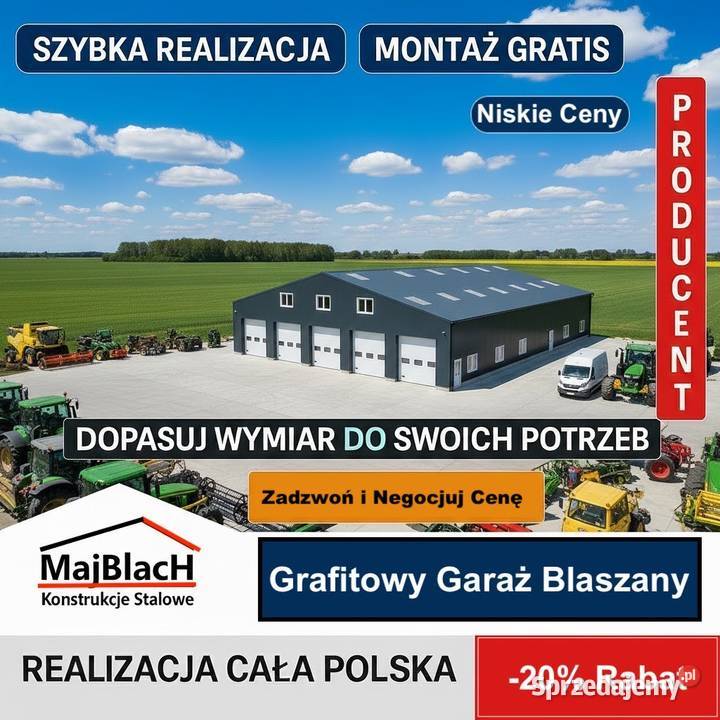 DUŻY Grafitowy GARAŻ BLASZANY Dwuspadowy Hala 600m2