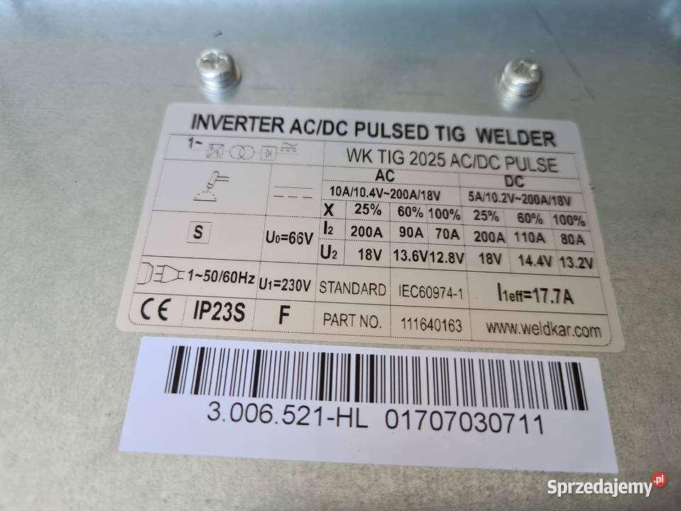 TIG WELDKAR WK 2025 ACDC PULS 200A Produkcja wielkopolskie Zduny
