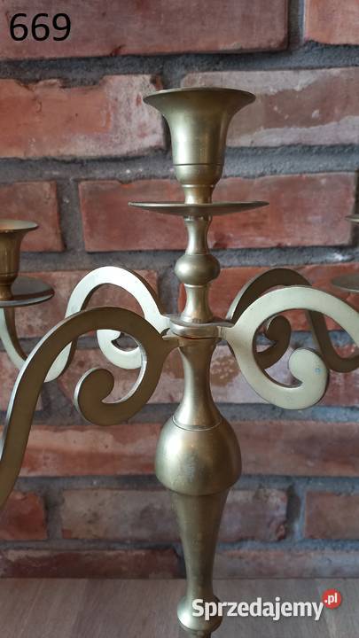 Świecznik mosiężny pięcioramienny Kandelabr 40 zachodniopomorskie Gawroniec