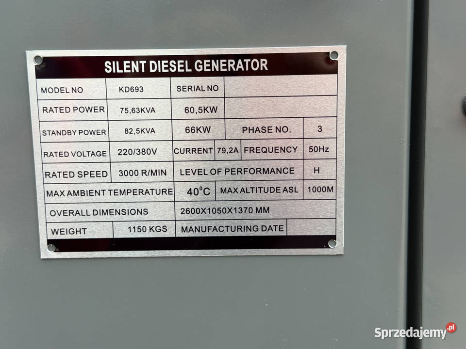 Agregat prądotwórczy 60566kW 380V KD693 lubelskie