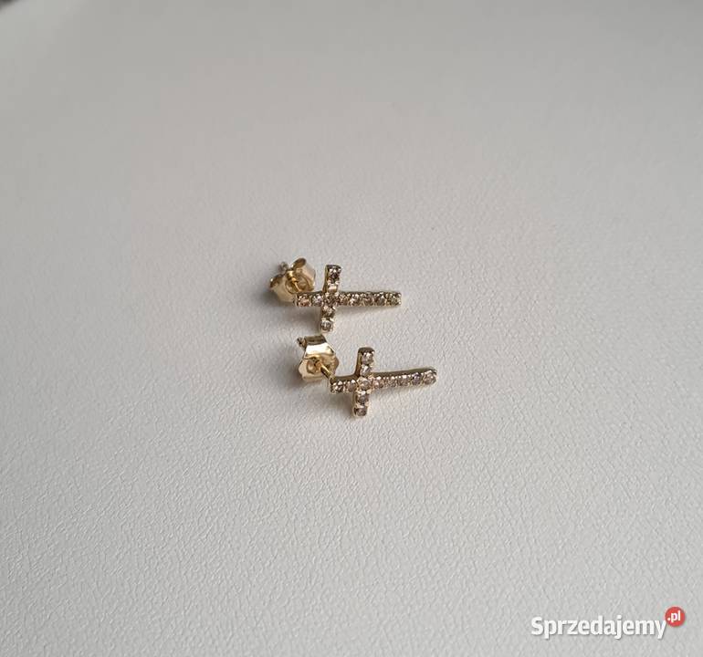 Złote kolczyki z diamentami krzyżyki certyfikat Otwock