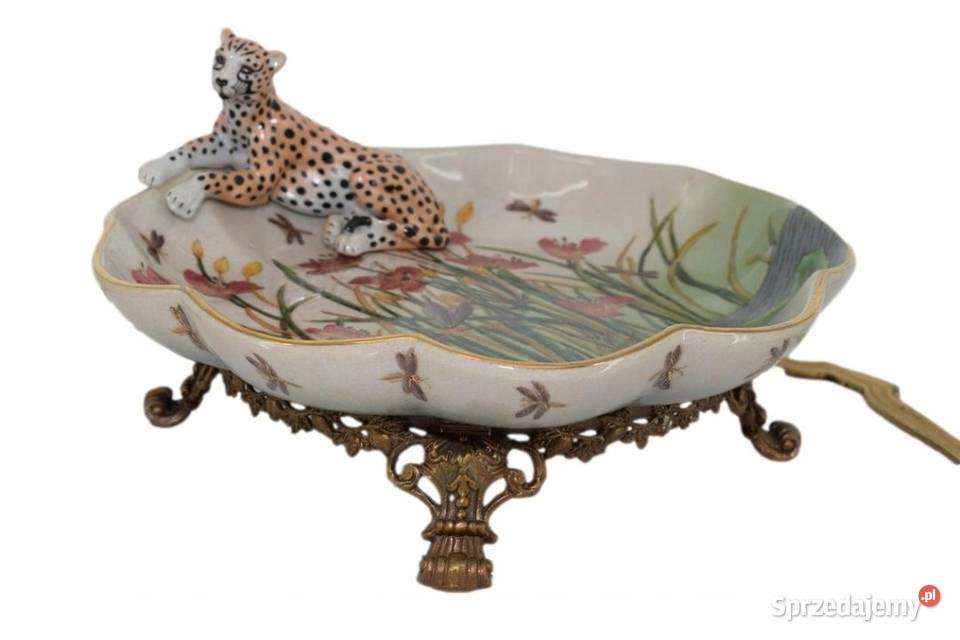 Porcelanowa Patera z Tygrysem Porcelana Brąz sprzedam