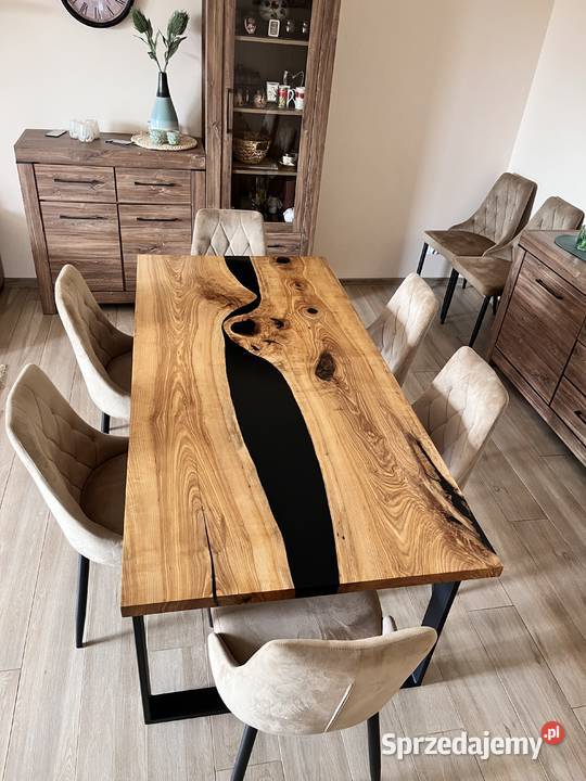 Stół jesionowy żywica epoksydowa loftowy 75cm Stoły