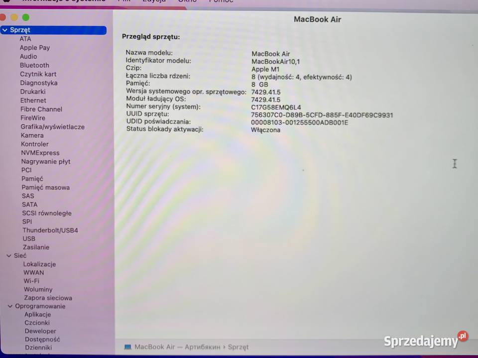 APPLE MacBook Air 13 M1 133 2020 8GB 256GB Elektronika Warszawa