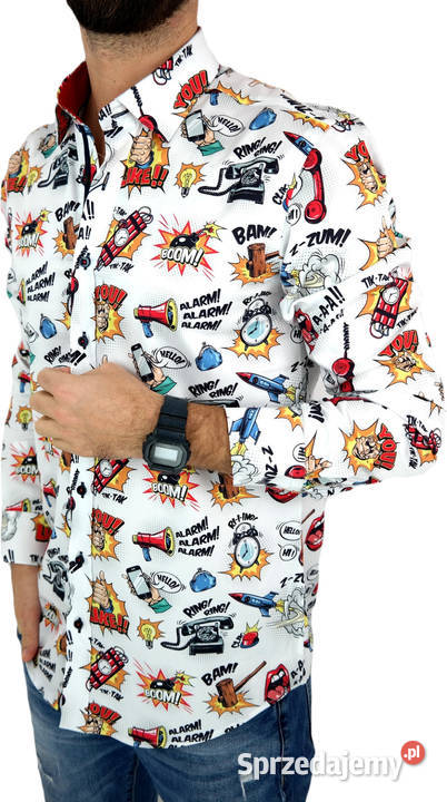 DANIEL BESSI Koszula Męska Fb042 Biała KOMIKS wielkopolskie Ostrów Wielkopolski sprzedam