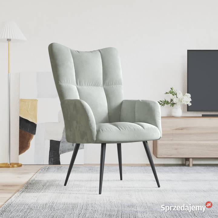 Fotel jasnoszary obity aksamitem WM328073 Warszawa