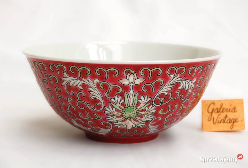 Chińska miska burgundowa ręcznie malowana