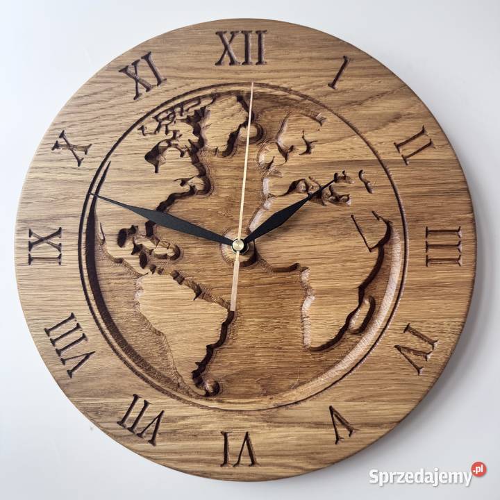Dębowy zegar ścienny 30 Mapa Świata Cichy