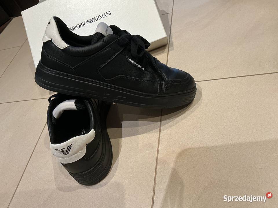 Sneakersy Skórzane Czarne Męskie Emporio Armani skóra Nowa Sól