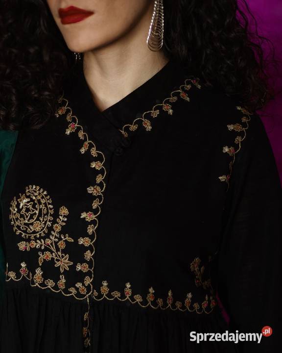 Orientalna czarna suknia tunika S 36 bawełna Szczecin