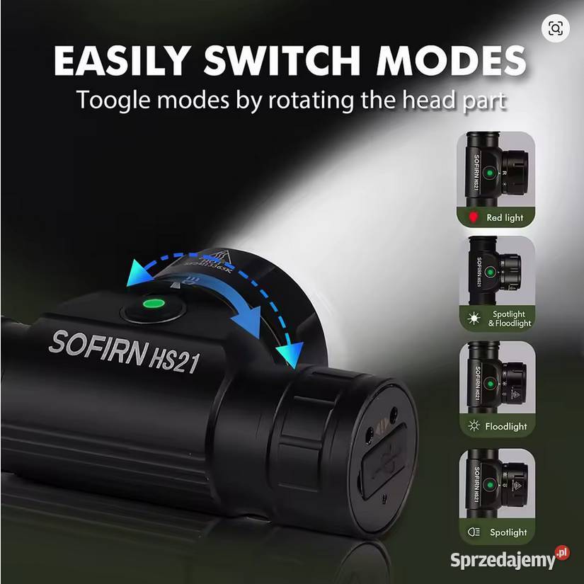Latarka czołowa SOFIRN HS21 LED nocne wędkowanie Łask
