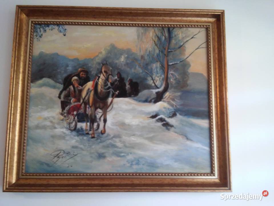 Obraz olej na płótnie autor Zenon Pajor Zaprzęg Włocławek